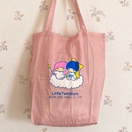 2003年限量絕版三麗鷗Sanrio日本正版雙子星Kikilala日常休閒折疊肩背包收納大容量上班補習上課課本筆電A4紙購物袋玫瑰粉紅色環保袋