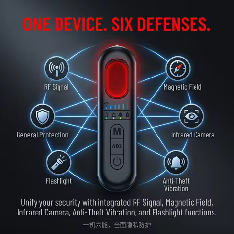 6-in-1 AI Anti Spy Hidden Camera Detector Infrared RF Signal Scanner GPS Tracker Bug Detector Vibrat
