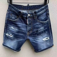 2025 Spring Summer DSQUARED2 Jeans Shorts D2 Cropped Pants Trendy Men Washed Frayed Patch Paint Slim