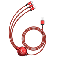 全城熱賣 - 一拖三編織數據線適用蘋果安卓type-c手機充電線（發光中性一拖三 中國紅）