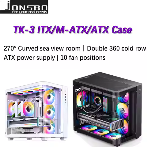 JONSBO TK-3 270°curved sea view room ATX chassis (dual 360 radiators/ATX power supply/10 fan positio