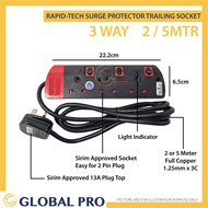 Goods in stock [SIRIM] Rapid-Tech 3, 4, 5 Way SURGE PROTECTOR Sleek Black Portable Extension Trailin