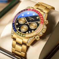 Luxury Rainbow Crystal Ring Men's Watch Gold Diamond Watch Waterproof Stainless Steel Quartz Men's W