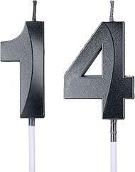 Black 14th & 41st Birthday Candles for Cakes, Number 14 41 Glitter Candle Cake Topper for Party Anni