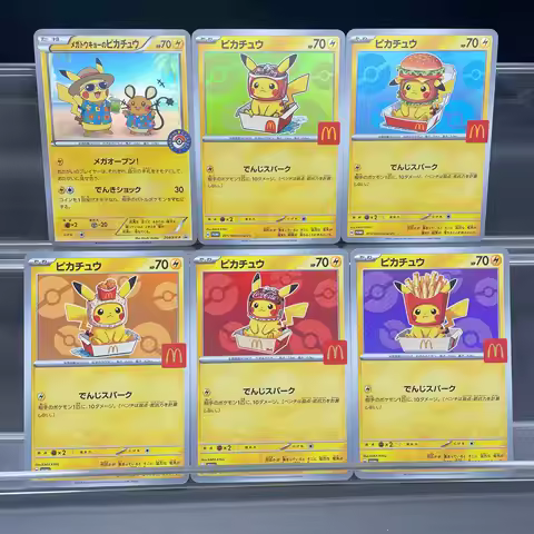 Anime PTCG DIY Self-made Promo Card Burger Fries Soda Cup Nugget Filet-O-Fish Mega Tokyo Beach Pichu