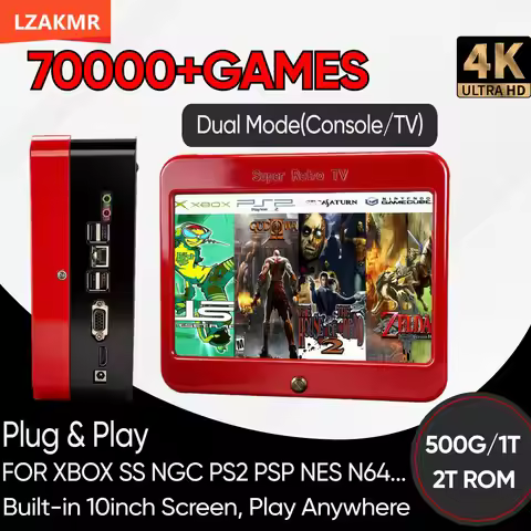 T1 Video Game Console Built-in 70000+Games 10 Inch HD Screen Plug&Play 60+Emulators for PS2/SS/NGC/W