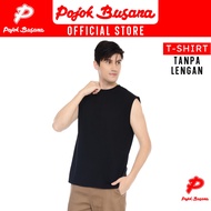 Pojok Busana T-Shirt Tanpa Lengan Pria Polos Putih - Atasan Kaos Singlet Cowok - Baju Santai Olah Raga Kasual - Men Tank Top Tee Shirt