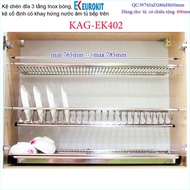 Kệ chén dĩa 3 tầng âm tủ chữ V KAG-EK402-80cm kệ chén âm tủ Eurokit 80cm Inox bóng cao cấp