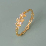 Gold 999.9 Buckle Ginkgo Bracelet Women Fashionable All-Match Three Lives with Apricot Diamond Pearl