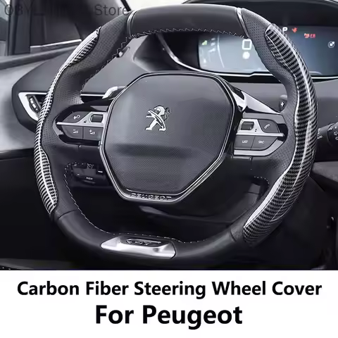 Car Carbon Fiber Water Transfer Steering Wheel Cover Non-Slip Grip For Peugeot 4008 508L 5008 408 20