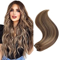 18" Clip in Remy Human Hair Extensions Chocolate Brown to Caramel Blonde Balayage Human Hair Extensi