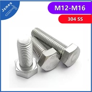 304 Stainless Steel Hex Head Fine Thread Hex Bolt M12x1.0x16mm M12x1.0x20mm M12x1.0x25mm M12x1.0x30m