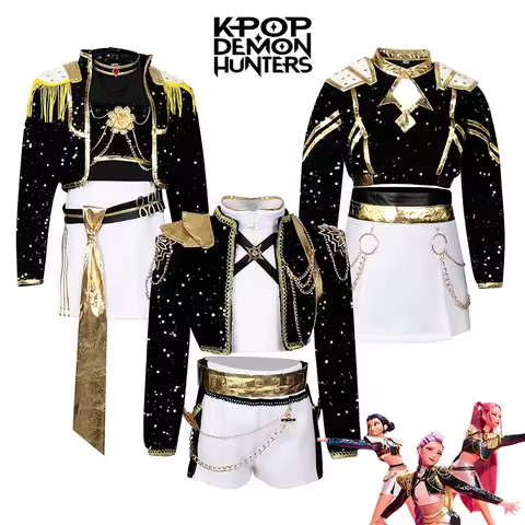 Kids KPop Demon Hunters Huntrix Rumi Zoey Mira Cosplay Costume Wig Black Golden Performance Costume