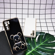 Carristo Oppo Reno 3 Oppo A91 Cute Fat Bear Mobile Phone Stand With Gold Accent I Ring Holder Silico