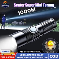 Senter Super Mini Terang Senter Tahan Air Jarak Jauh 1000M Lampu LED Rechargeable Senter Fokus Teles