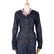 二手LOUIS VUITTONB系列牛仔夾克，飾有品牌標誌紐扣和Monogram圖案。復古棉質聚氨酯布料，義大利製造。 IG3252 B。路易威登。女款。