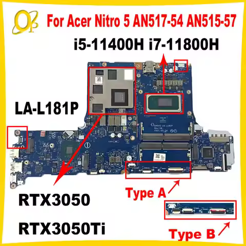 GH51G LA-L181P Mainboard with I5-11400H / I7-11800H CPU for Acer Nitro 5 AN517-54 laptop motherboard