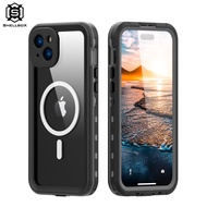 Shellbox สำหรับ iPhone 15Plus เคสใสพร้อมซองกันน้ำ IP68 MagSafe