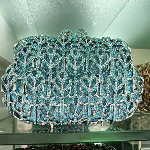Women Sky Blue Crystal Clutch Purse Lady Stones Evening Bags Ladies Party Diamond Clutches Minaudier