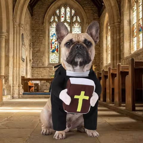 Creative Cute Priest Pet Costume Strap Style Comfortable Halloween Pet Costume with Bible Cross Pupp