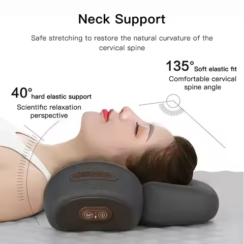 Okayso Electric Neck Massager Cervical Pillow Hot Compress Neck Stretch Heating Vibration Neck Shoul