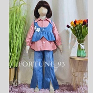 Stelan Import Anak Perempuan Model Terbaru 2024 Oneset Jeans Crop Top Atasan Mix Tile Brukat Celana