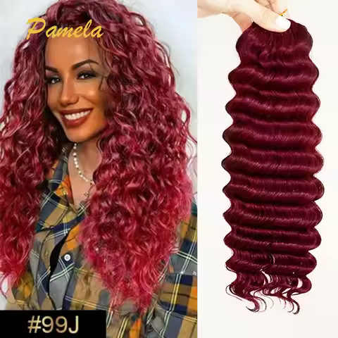 Burgundy Color Feather Crochet Human Hair Extensions Deep Wave 99j PreLooped PreSeparated Knotless C