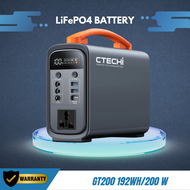 Power Station แบตเตอรี่สำรองพกพา CTECHI GT200 200W 192Wh 60000mAh (LiFePO4) แบตเตอรี่สำรองไฟ POWERBOX แคมป์ปิ้ง