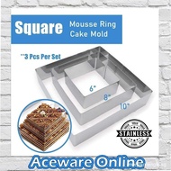 3PCS SQUARE SHAPE STAINLESS STEEL MOLD SET 6 8 10 INCH FOR CAKE BAKING TOOLS MOUSSE RING CAKE CUTTER
