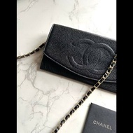 【LA LUNE】中古包 Chanel黑色魚子醬WOC單肩包 側背包 斜背包 長夾 皮革包