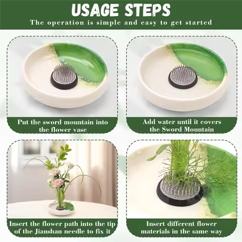 Japanese Ikebana Vase & Flower Frog Kit, Floral Art 5.35Inch White Bowl Pot With 1.57Inch Kenzan For