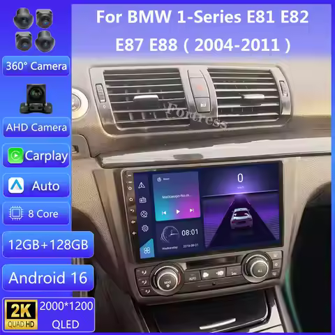 Android 16 For BMW 1-Series E88 E82 E81 E87 2004 - 2011 2K QLED Android Car Radio Multimedia Video P
