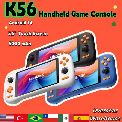 KINHANK K56 Game Console 5.5'' Touch Screen 50 Emulators Handheld For PS1/PSP/DC/SS Android 14 5000m