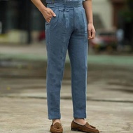 [IXOA] British Style Men Gurkha Linen Pant High Waist Straight Ankle-Length Pants Spring Summer High