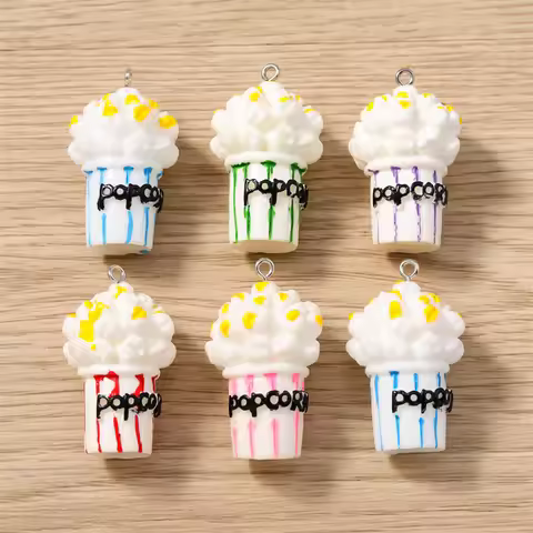 5pcs 23x37mm Cute Food Charms Resin Popcorn Charms Pendants for Jewelry Making Necklaces Earrings Br