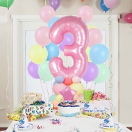 63pcs Pastel Candy Pink Balloon Set  1st/2nd/3rd Foil Number Balloons Macaron Latex Balloons, Ideal 