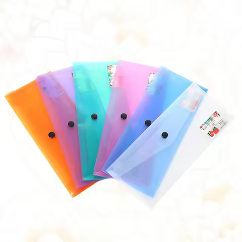 6pcs A4 Plastic Document Folder Clear Document Envelope Folder with Snap Button Storage Folder Organ