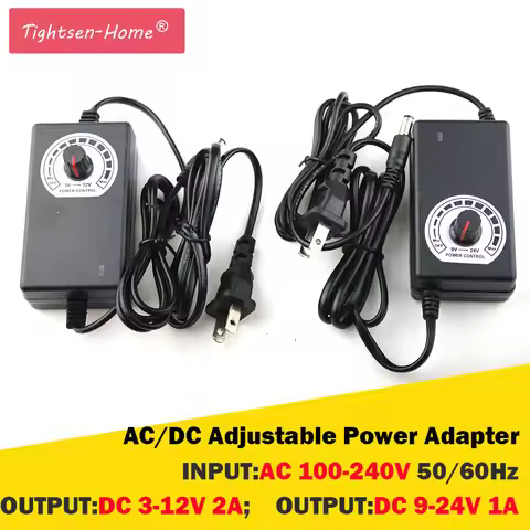 AC/DC Adjustable Power Adapter 24W 9-24V 1A,3-12V 2A, Motor Speed Controller Power Adapter Supply Di