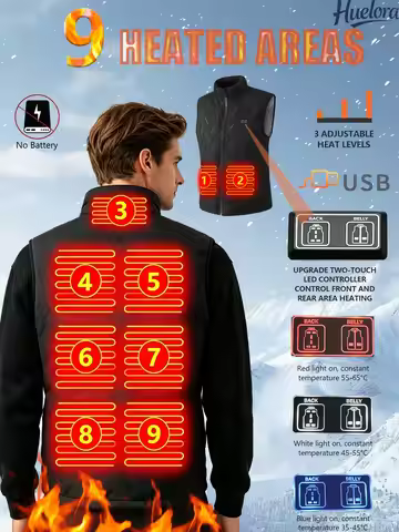 Winter Intelligent Heated Vest, Fast Heating, 9 Heating Zones, 3 Temperature Settings, 2-Zone Contro