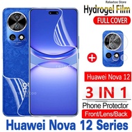 3in1 Full Cover Soft Hydrogel Film For Huawei Nova12 Nova 12 SE Pro Ultra Lite 12SE 12S 12i 12Pro 12Lite 12Ultra Nova12SE Nova12Pro Nova12i Nova12Ultra Note12S 5G 4G Front Back Rear Camera Lens Screen Protect Phone Hydrogel Film