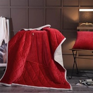 Pillow Blanket 2 In 1 Warm Sol Red Grey Foldable Patchwork Lamb Cashmere Quilt Home Office Car Throw Cushion