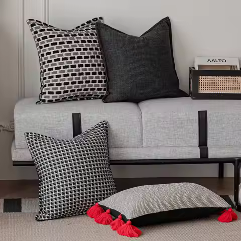 Luxury Geometric Jacquard Cushion Cover High Precision Satin Throw Pillow Case with Piped Edge Decor