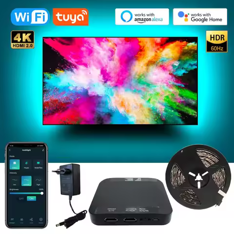 Ambient TV Led Backlight Fancy HDMI Device Sync Box Kit 4K Wifi Alexa Google Voice App Control And L