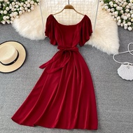 MERAH Red Christmas Midi Dress Evelyn Dress