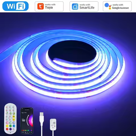 USB Tuya WiFi COB RGB LED Strip 5V 1M 2M 3M 4M 5M Remote Control Dimmable Flexible Cabinet Room Game