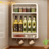CYMX Kitchen Storage Rack, Groceries Storage Spices Organization Wall-Mounted Cupboard,  No Punching