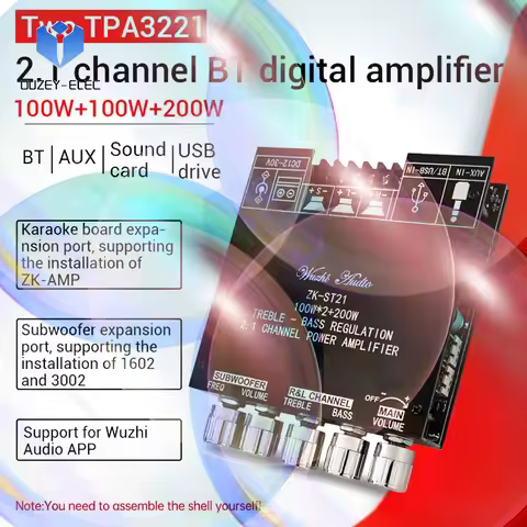 2.1 Channel 100W+100W+200W ZK-ST21 Bluetooth Digital Amplifier Board Subwoofer Power Audio Stereo Ba