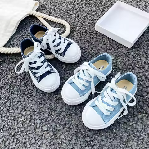 Autumn Boys Girls Canvas Sneakers Kids Low-Top Lace-Up Vulcanized Shoes Kids Sports Non-Slip Skate S