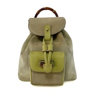 正品 GUCCI 古馳 竹節後背包 麂皮 淺綠色 0031705 二手