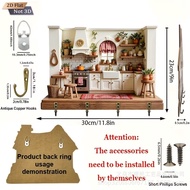 Mishilei Wooden Cottage Keychain Rack 2D Flat 4 Hooks Beautiful Practical Creative Home Wall Decor